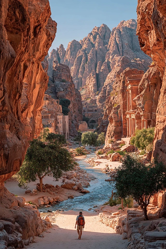 Petra Hiking Adventure Desert Landscape Travel