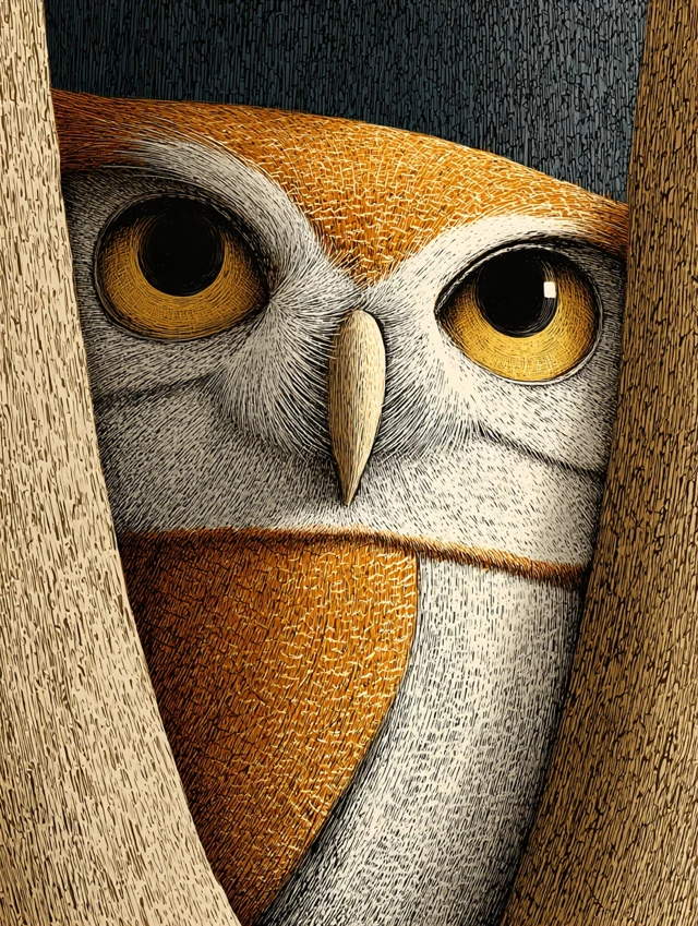 Wise Old Owl Hand Drawn Art
