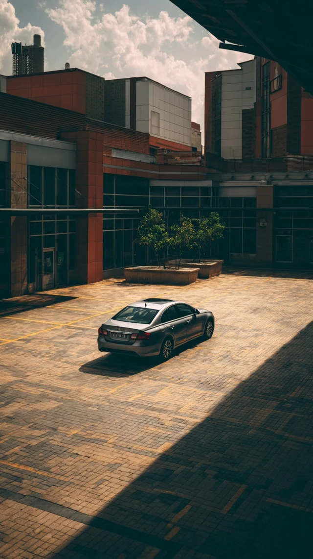 Car Parked Outside a Mall Architectural Photography