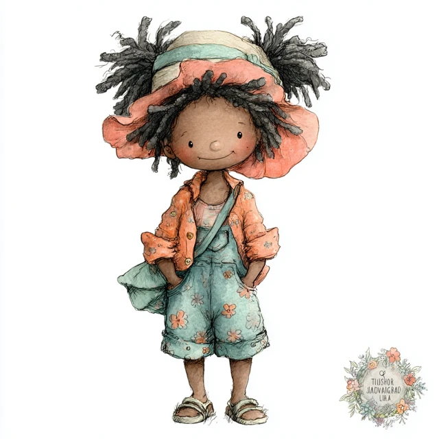 Cute African Boy Illustration Watercolor Art