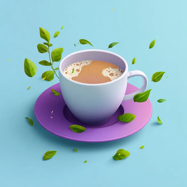 Cartoon Coffee with Tea Leaves Purple Cup