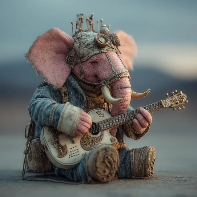 Pink Elephant Playing Guitar Steampunk Style