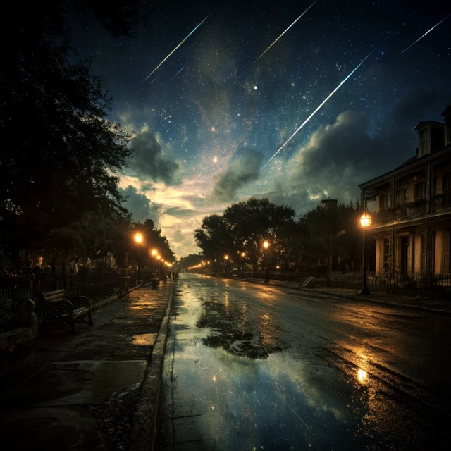 Ethereal Twilight Scene Shooting Stars Surreal Art