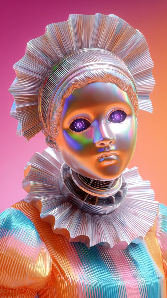 Surreal Hybrid Doll Portrait Chrome Flower Engine