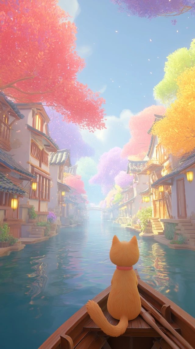 Cat in a Boat Fairytale Water Town