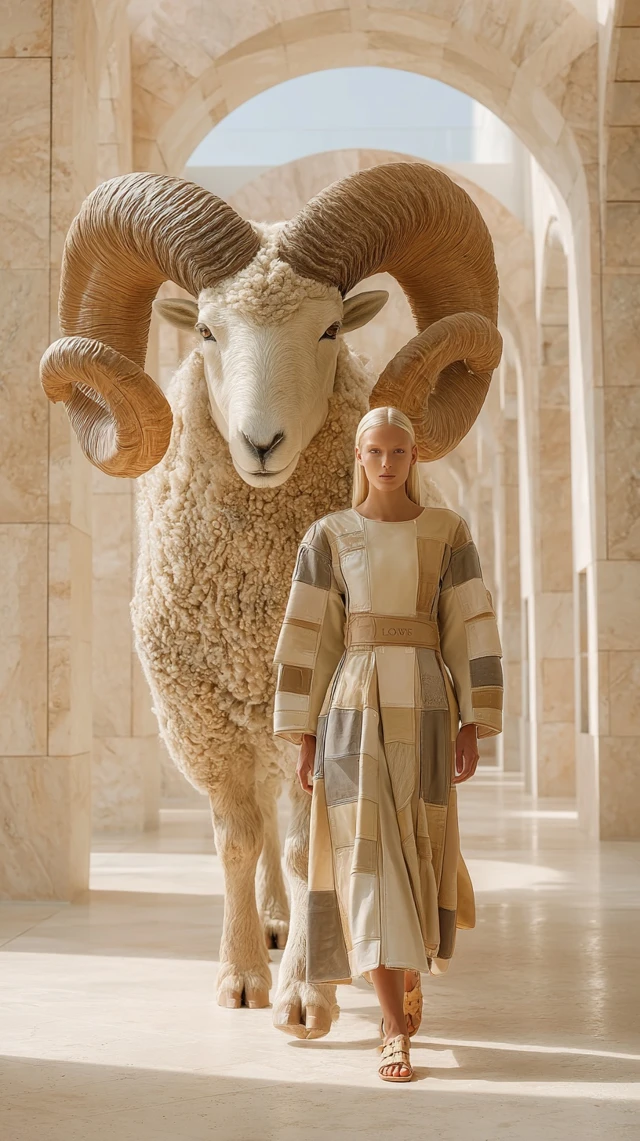 Majestic Ram Guardian and Model in Earthy Tones