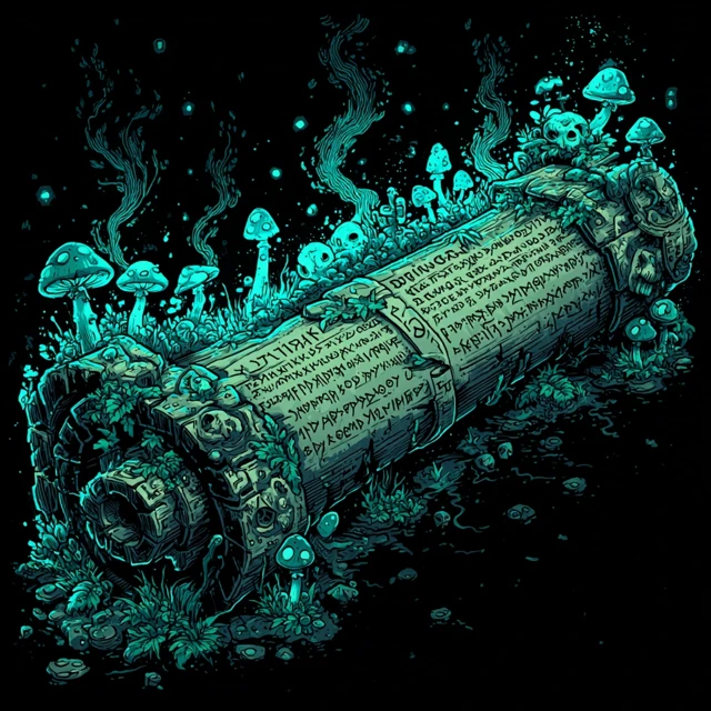 Moldy Scroll Bioluminescent Runes Eerie Artwork