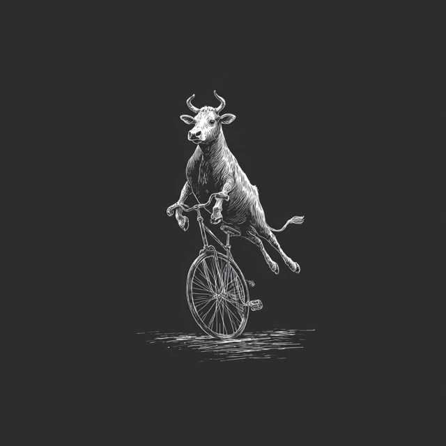 Cow on a Bicycle Chalk Sketch Wheelie