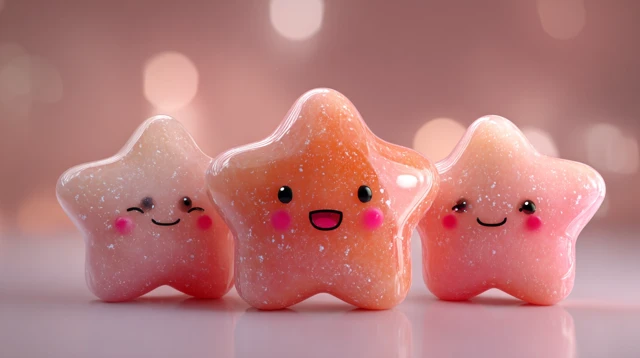 Adorable 3D Cartoon Stars Cute Kawaii Style Smiling Faces