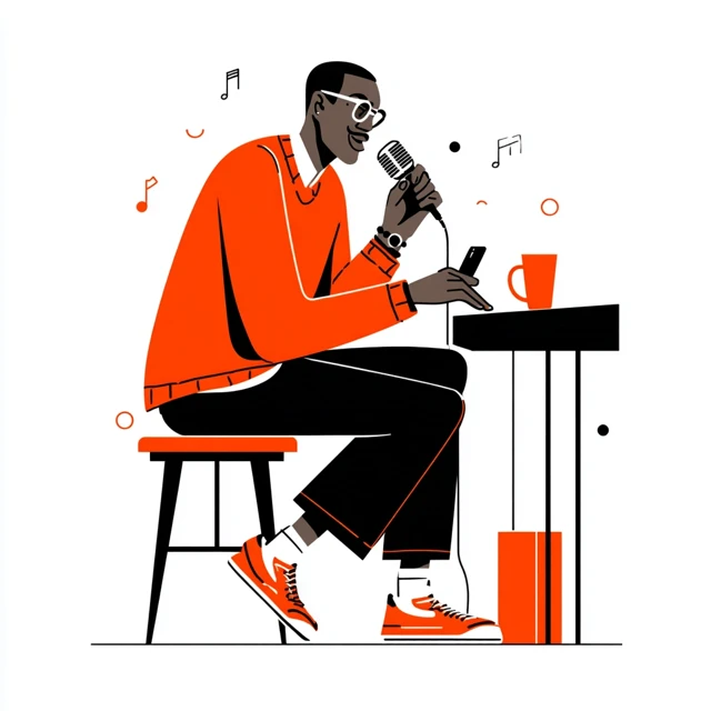 Minimalist Illustration of a Singer Playing Piano