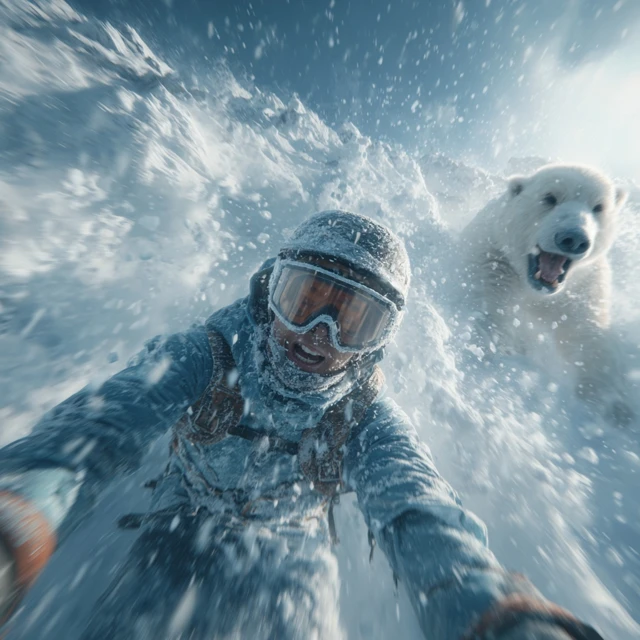 Snowboarder Avalanche Survival Polar Bear Chase