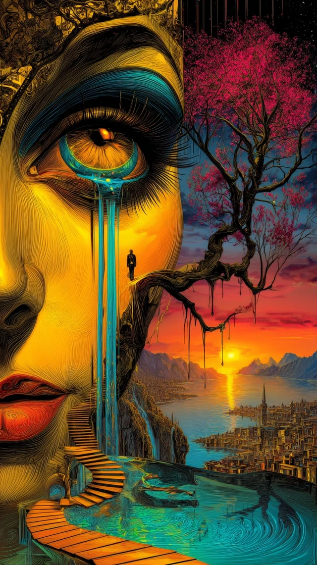 Surreal Art: Eye, Tree and City in Style of Kush and Dali