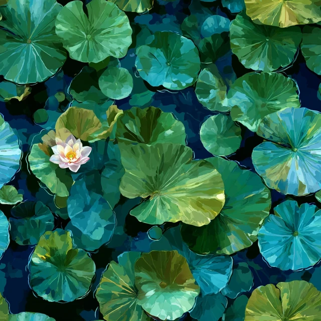 Lily Pads and Lotus Flowers Seamless Pattern