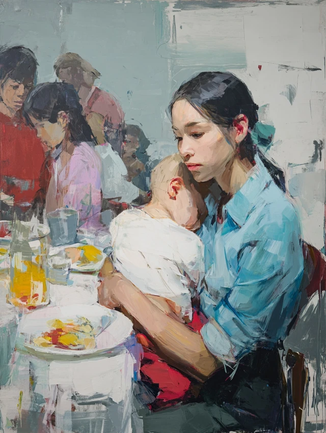 Immigrant Mother and Child Portrait Oil Painting