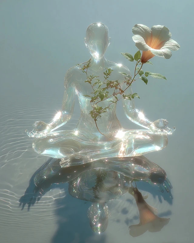 Meditative Figure Blooming Flower Serene Reflection