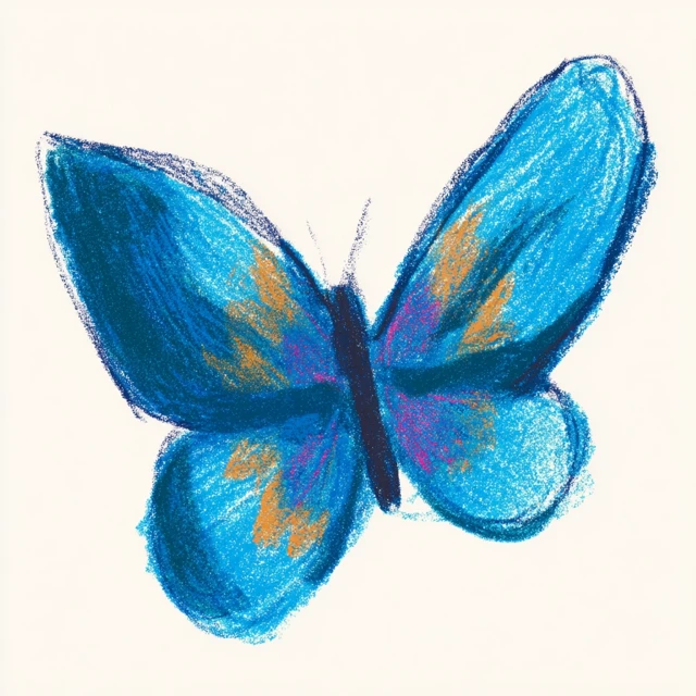 Blue Butterfly Crayon Illustration