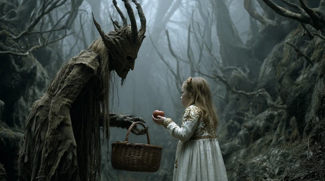 Forest Spirit and Girl Dark Fantasy Scene