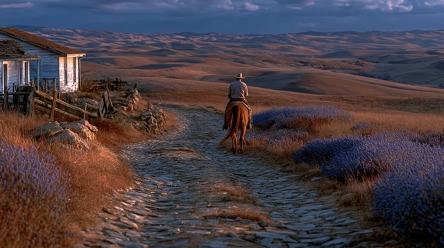 Western Cowboy Journeying at Dawn