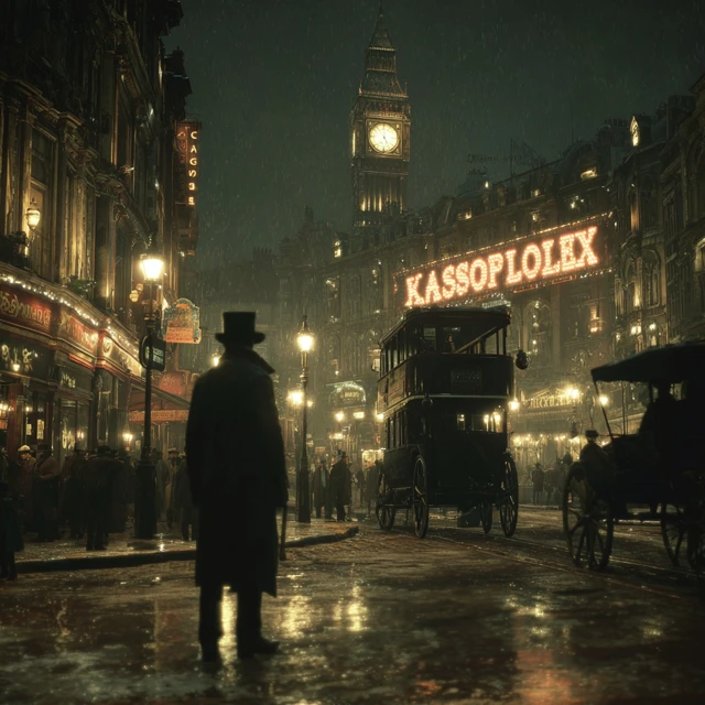 London 1886 Mysterious Night Scene Big Ben