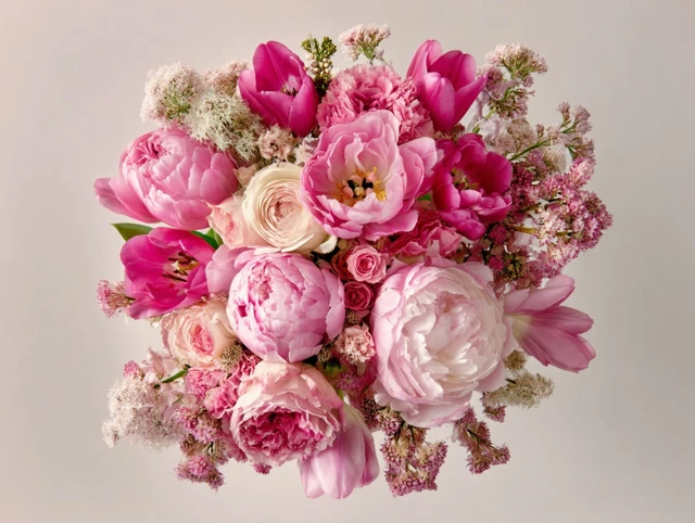 Pink Floral Bouquet with Peonies and Roses