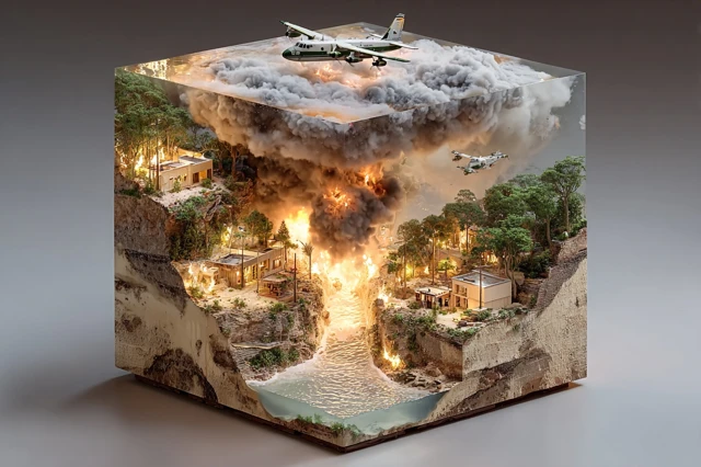 3D Cube Diorama Forest Fire Rescue