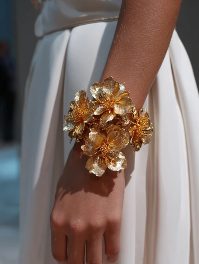 Elegant Gold Flower Bracelet at Paris Fashion Week