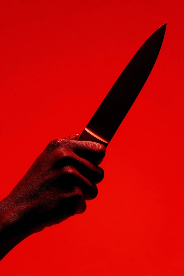 Hand Stabbing Knife Red Background