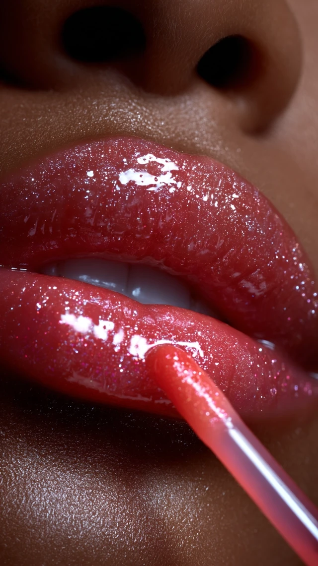 Applying Lipgloss Close Up Shiny Lips Makeup