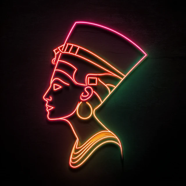 Neon Pharaoh Face Minimalist Art