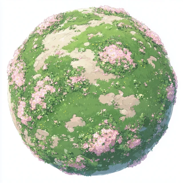 Studio Ghibli Style Floral Planet Illustration