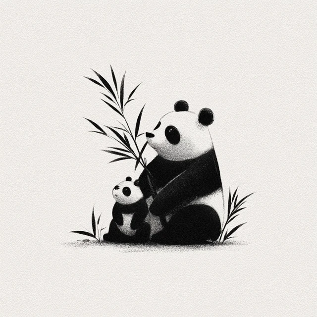 Minimalist Panda Art Panda and Cub