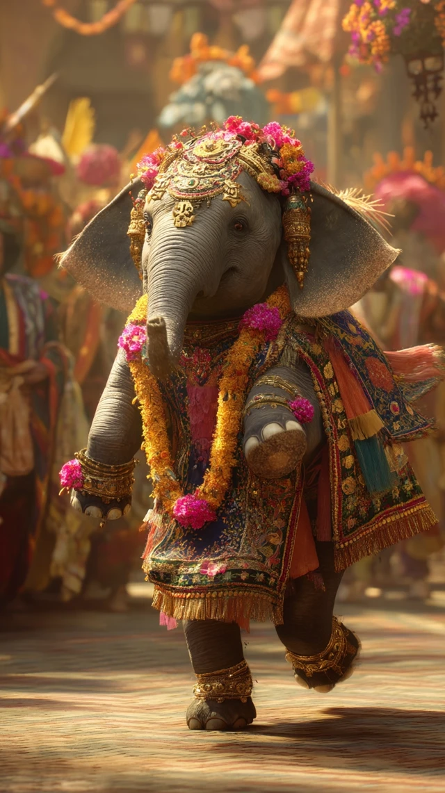 Dancing Indian Elephant in Festive Outfit