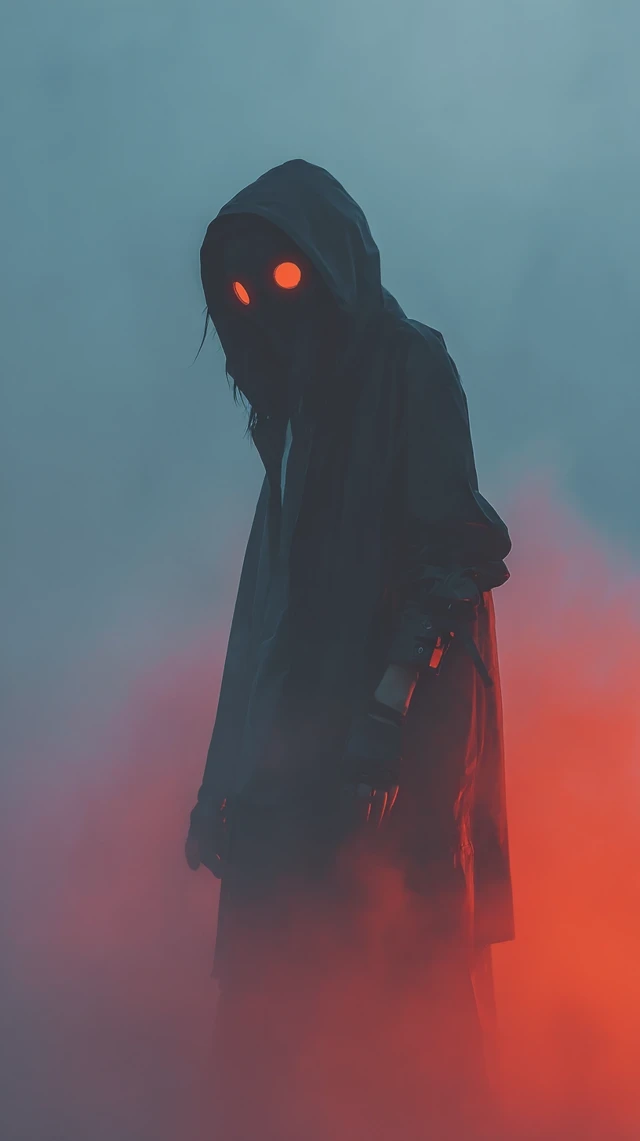 Cyberpunk Figure in a Hooded Coat