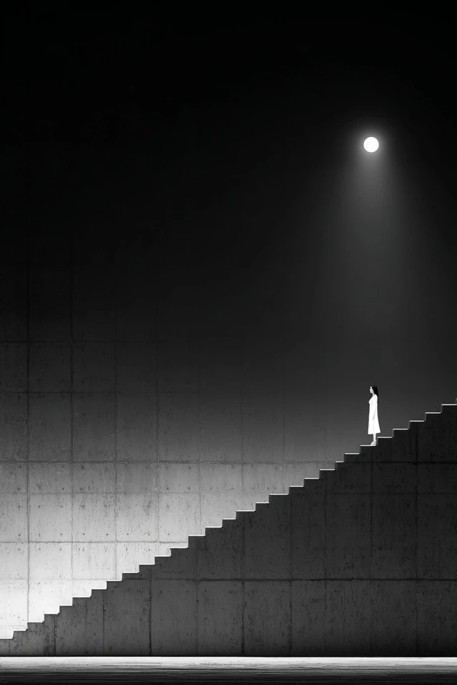 Minimalist Photography Lonely Figure and Staircase