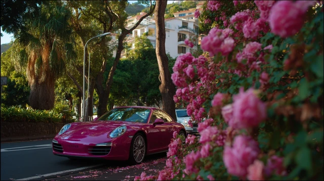 Pink Porsche in Funchal Madeira Editorial Photo
