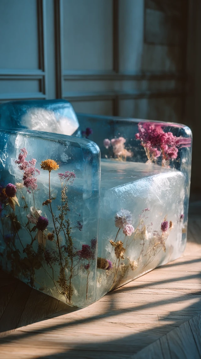 Resin Chair with Flowers: Photo-Realistic and Detailed