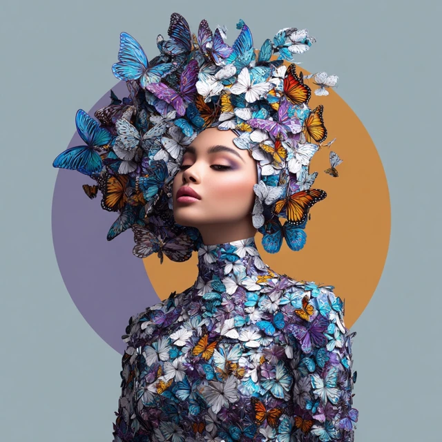 Supermodel with Butterfly Headdress Stunning Portrait
