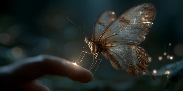 Butterfly Transformation Touching Fingertips