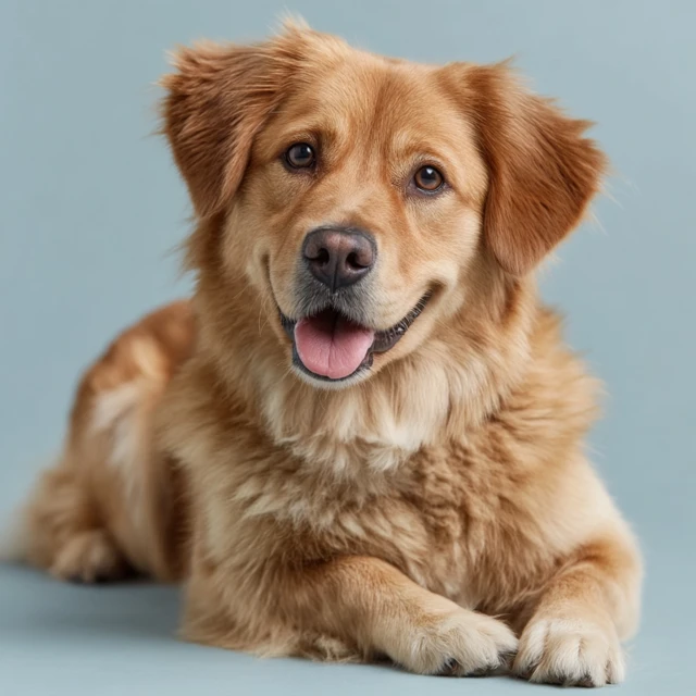 Happy Golden Retriever on Light Blue Background