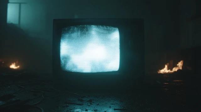 Retro TV Static Burning Fantasy Film Still