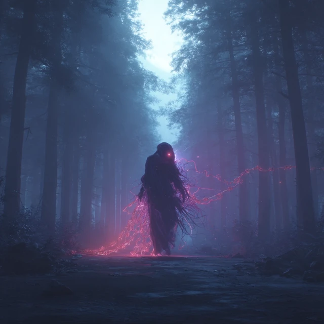 Mystic Figure in Twilight Forest