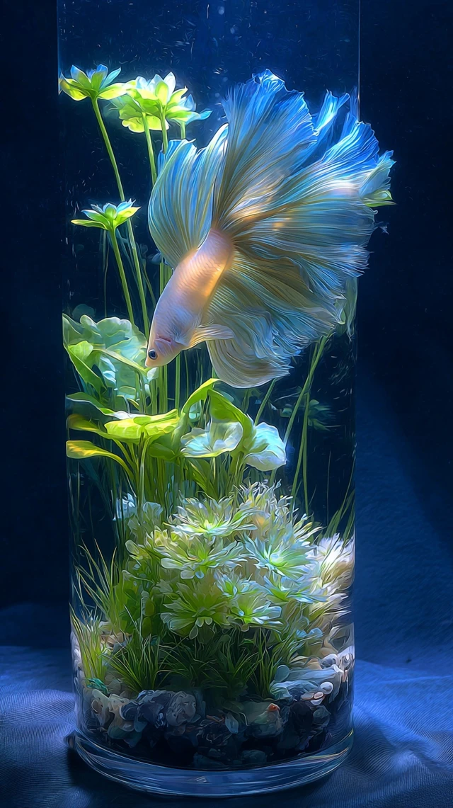 Elegant Betta Fish in a Crystal Glass Aquarium