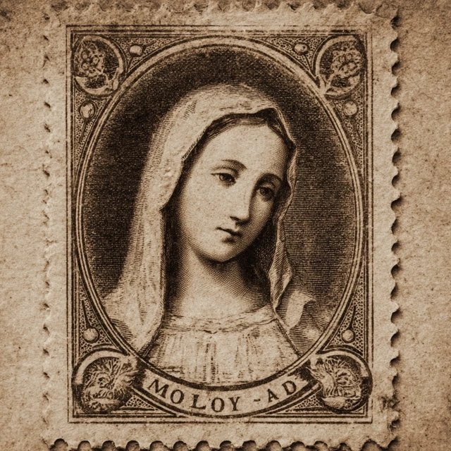 Vintage Stamp of Blessed Mary in Sepia Tone