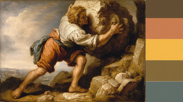 Jan Steen Painting Strong Man Pushing Rock Up Hill
