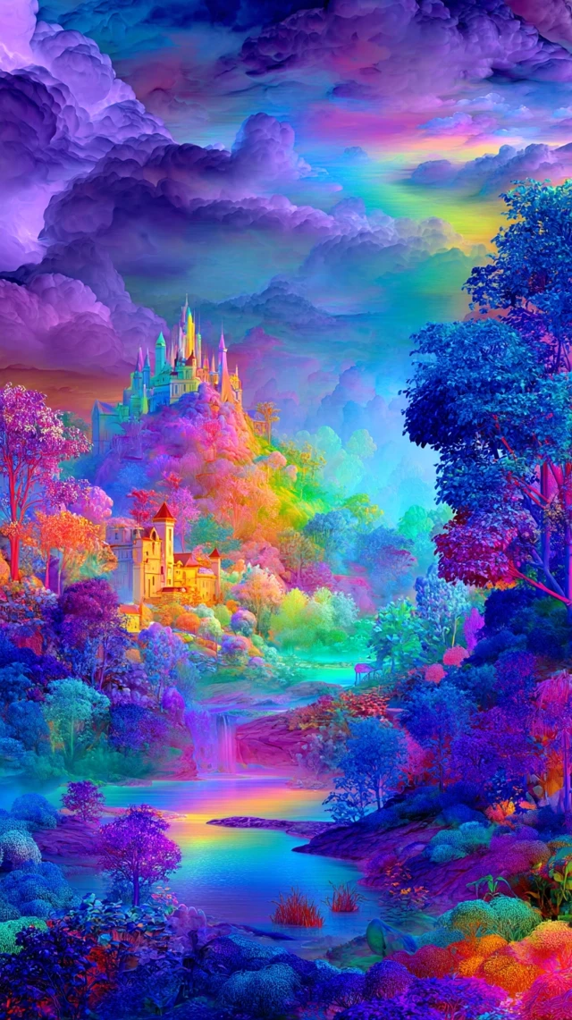 Rainbow Utopia Dreamlike Fantasy Landscape