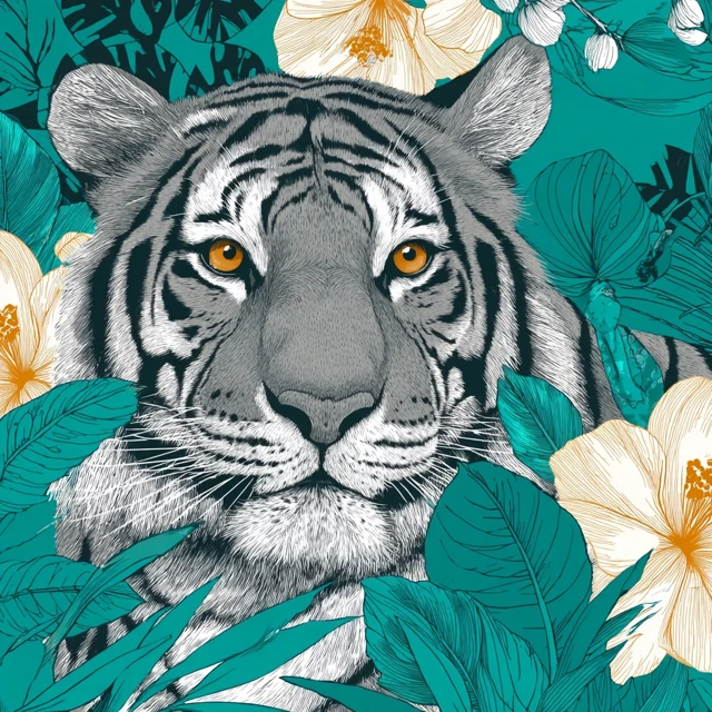 Cute Tiger in Viridian Vector Art