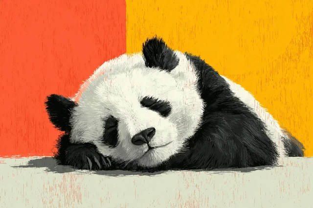 Sleeping Panda Illustration Black and White
