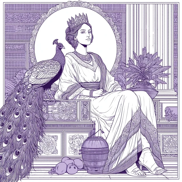 Goddess Hera Coloring Page with Peacock and Crown