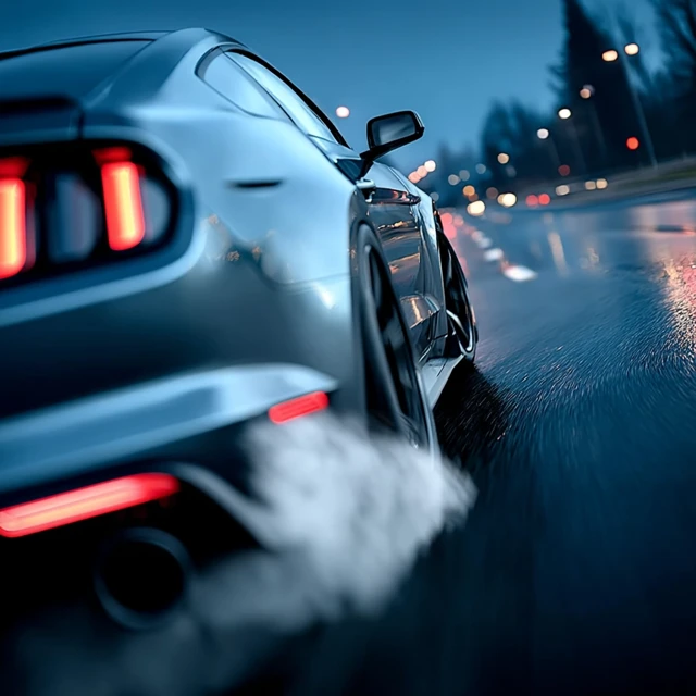 Night Driving Mustang Scene with Motion Blur
