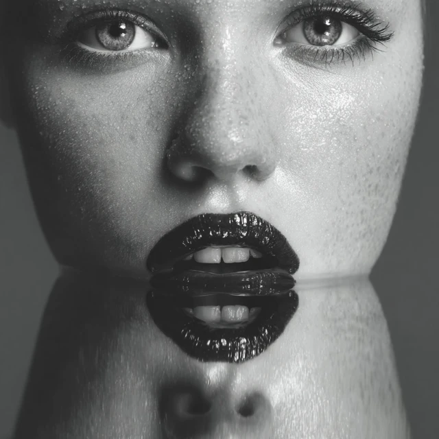 Surreal Black and White Portrait Eyes and Lips